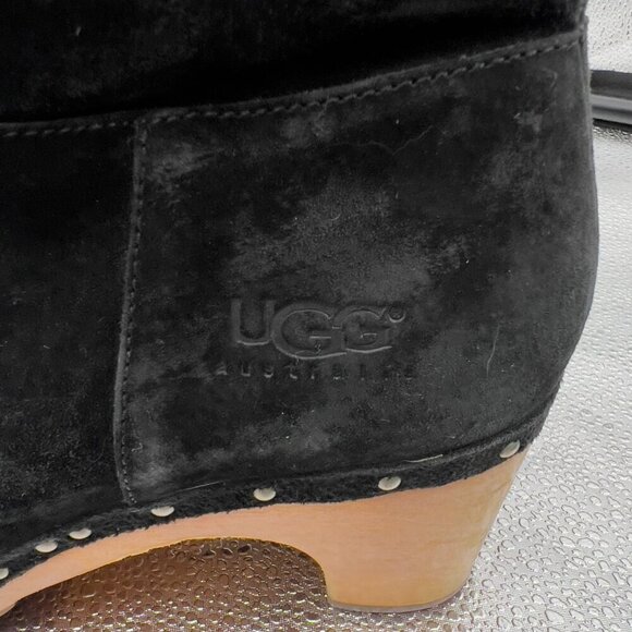 UGG Australia Rosabella Platform Black Suede Tall Wooden Heel Boots 9 - Picture 7 of 11
